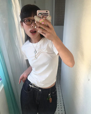 Unique pintuck semi-cropped French T-shirt