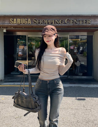 Shirred off-shoulder sleeveless top