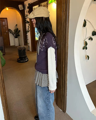 Two-button denim wide-leg pants