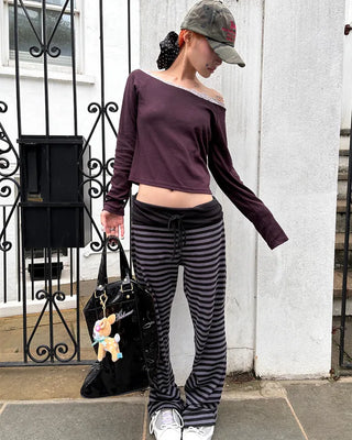 Scalloped Lace Off-Shoulder Neck Long T-Shirt