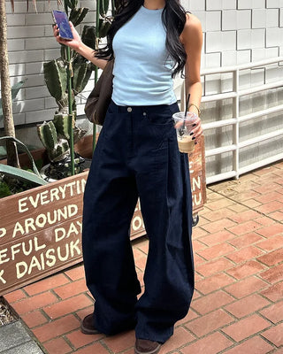 Unique yoke tuck balloon cotton pants