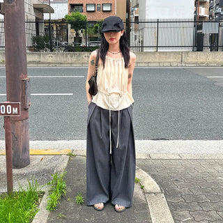String Shirring Sleeveless Blouse
