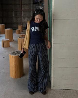 Super Wide Check Seersucker Pants