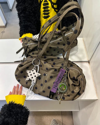 Outer pocket side gathered polka dot Boston bag