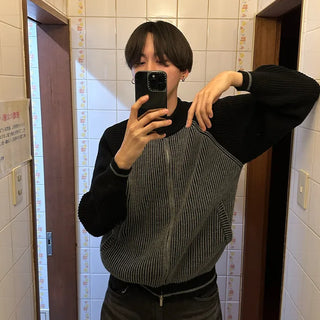 Two-tone raglan knit zip-up