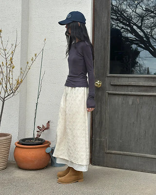 Lace layered long skirt