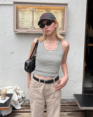 Striped volter neck cropped top