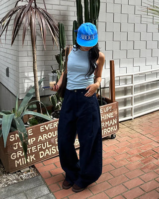 Unique yoke tuck balloon cotton pants