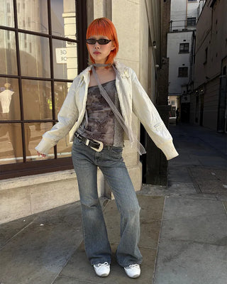Star-studded cubic buckle crocodile belt
