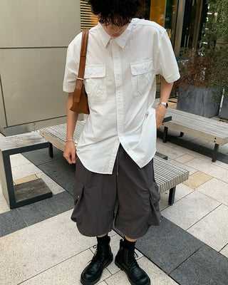 (Unisex) Cargo Bermuda Shorts with Elastic Waistband