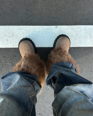 Harness-attached pattern fur suede short boots