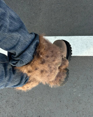 Harness-attached pattern fur suede short boots