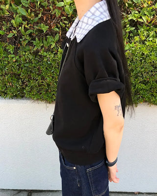 Henley neck short-sleeved sweatshirt