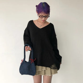 Ribbon bicolor mesh tote bag