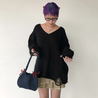 Ribbon bicolor mesh tote bag