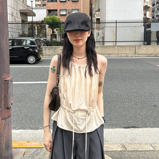 String Shirring Sleeveless Blouse