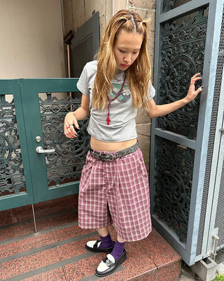 (ORIGINAL) Tartan Check Half Wide Easy Pants