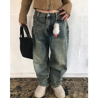 Vintage Wash Wide Denim Pants