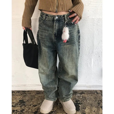 Vintage Wash Wide Denim Pants