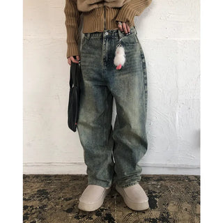 Vintage Wash Wide Denim Pants