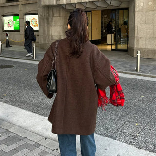 High-neck collar half coat