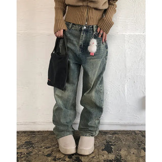 Vintage Wash Wide Denim Pants