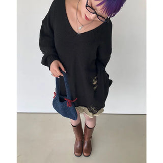 Ribbon bicolor mesh tote bag