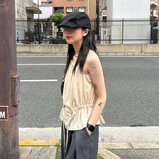 String Shirring Sleeveless Blouse