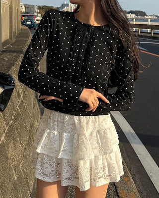 Polka Dot Bust Frill Point Cardigan