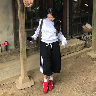 Waist drawstring Bermuda jersey pants
