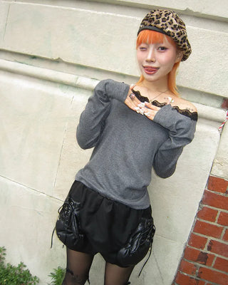 Scalloped Lace Off-Shoulder Neck Long T-Shirt
