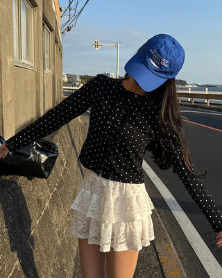 Polka Dot Bust Frill Point Cardigan