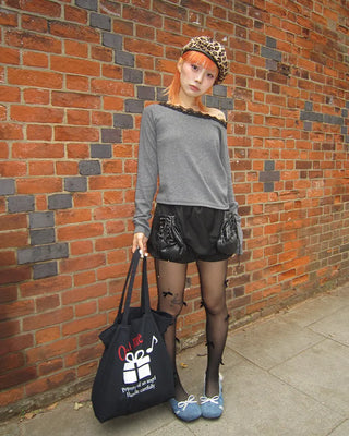Scalloped Lace Off-Shoulder Neck Long T-Shirt
