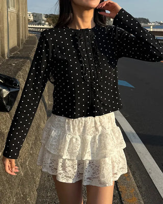 Polka Dot Bust Frill Point Cardigan