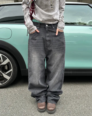 (Unisex) Whisker Wash Rib Denim Pants