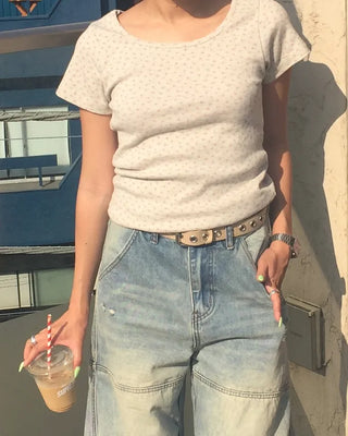 Boat neck floral pointe short T-shirt