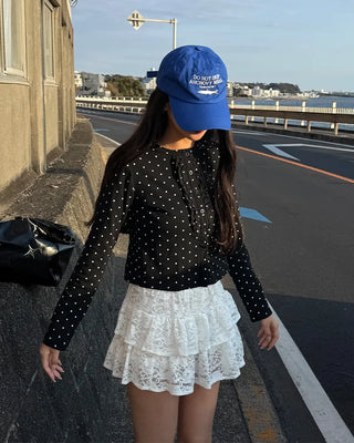 Polka Dot Bust Frill Point Cardigan