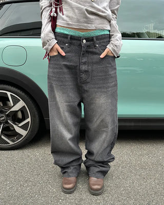 (Unisex) Whisker Wash Rib Denim Pants