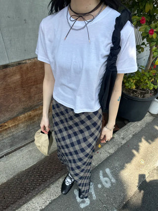 Checked long skirt