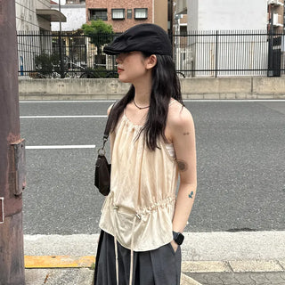 String Shirring Sleeveless Blouse