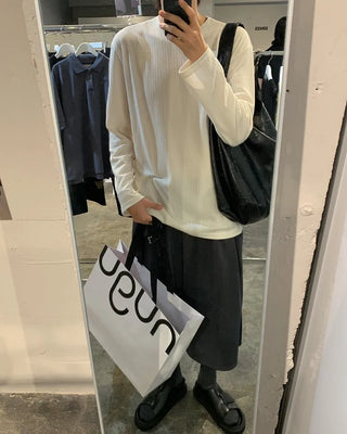(Unisex) V-neck long-sleeve knit t-shirt