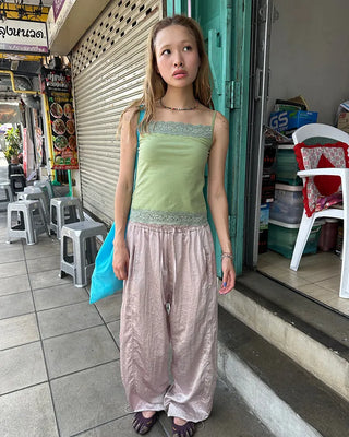 2-way hem satin easy pants