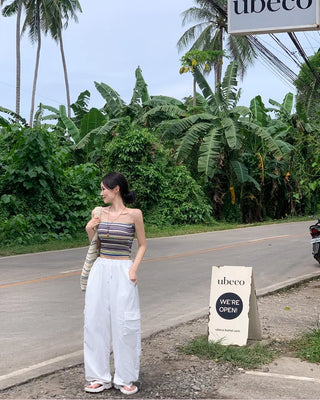 [With built-in cups] Beach knit tank top