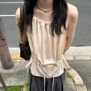 String Shirring Sleeveless Blouse