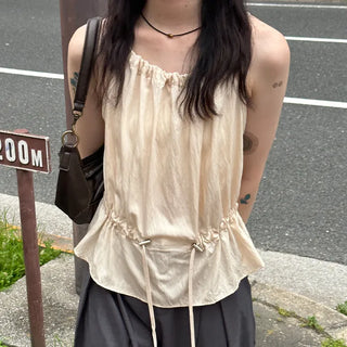 String Shirring Sleeveless Blouse