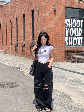Lettering Slim Fit Cropped T-Shirt (4 colors)