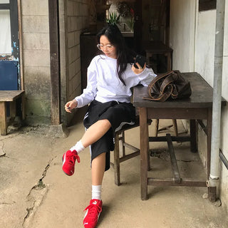 Waist drawstring Bermuda jersey pants
