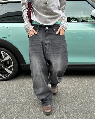 (Unisex) Whisker Wash Rib Denim Pants