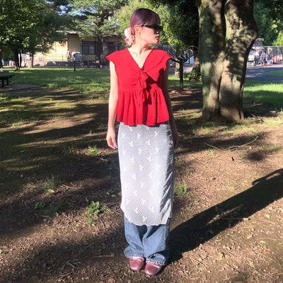 Ribbon tulle layered skirt