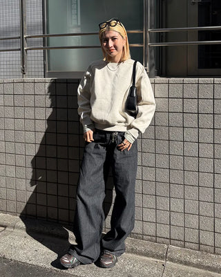 (Unisex) Pencil Stripe Wide Black Jeans